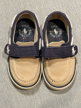 Polo by Ralph Lauren Kids Tan & Navy Canvas Hook-and-Loop Sneakers